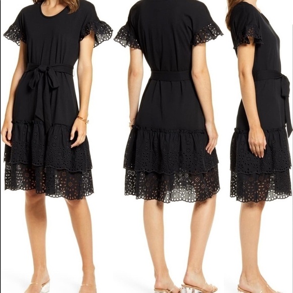 Rachel Parcell Black Eyelet Ruffle Dress Teared Layer Women’s XS